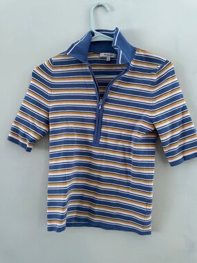 Madewell Blue Striped Half-Zip Polo with Yellow & White Accents
